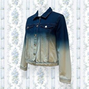 BACCINI Denim Stretch Jean Jacket Blue White Ombré Button Front Chest Pockets L